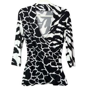 VENUS Black and White animal print wrap top ruched waist